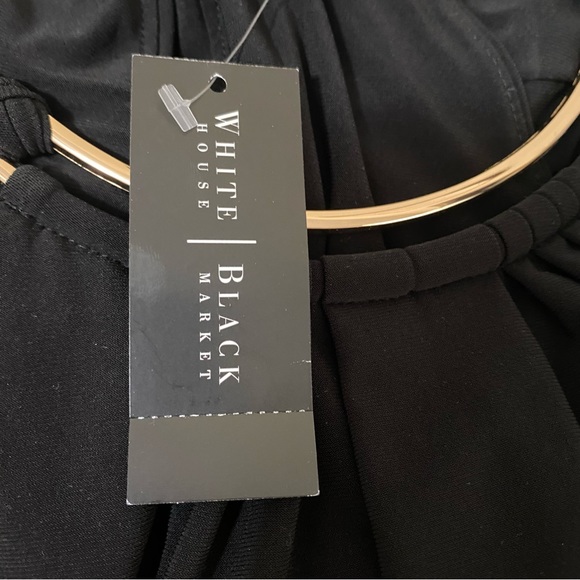 White House Black Market Halter Date Top Black Strappy Gold Accents XS Sexy - Picture 14 of 16